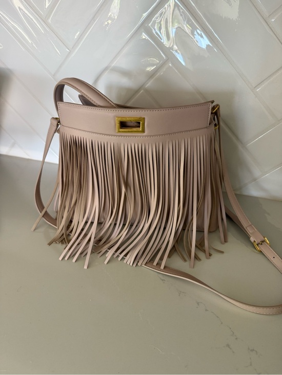 Melie Bianco Handbags - Melie Bianco Blush Fringe Crossbody Bag with Gold Hardware